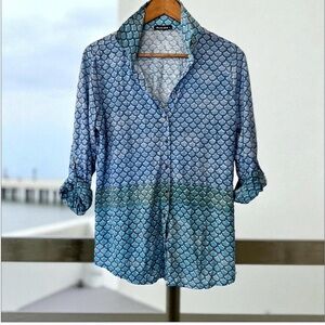 David Cline Blue and Green Scale Pattern Shirt